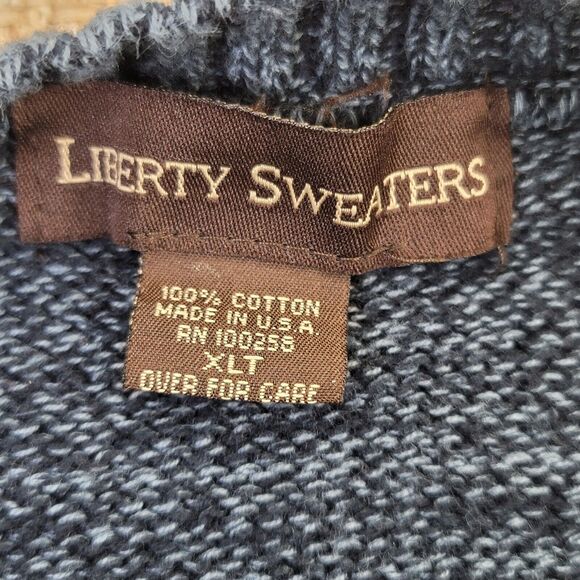 Vtg Liberty Sweater Mens XLT Blue Beige Knit Multi Stripe Grandpa‎ Made in USA - Picture 2 of 6